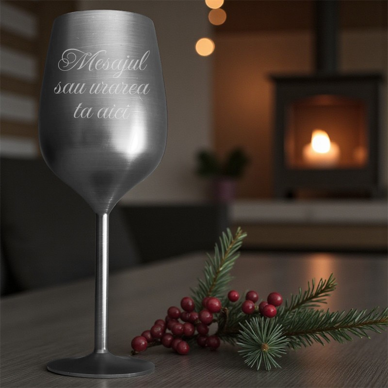                 Pahar Vin Personalizat Inox Satin Negru Mesajul Tau
               