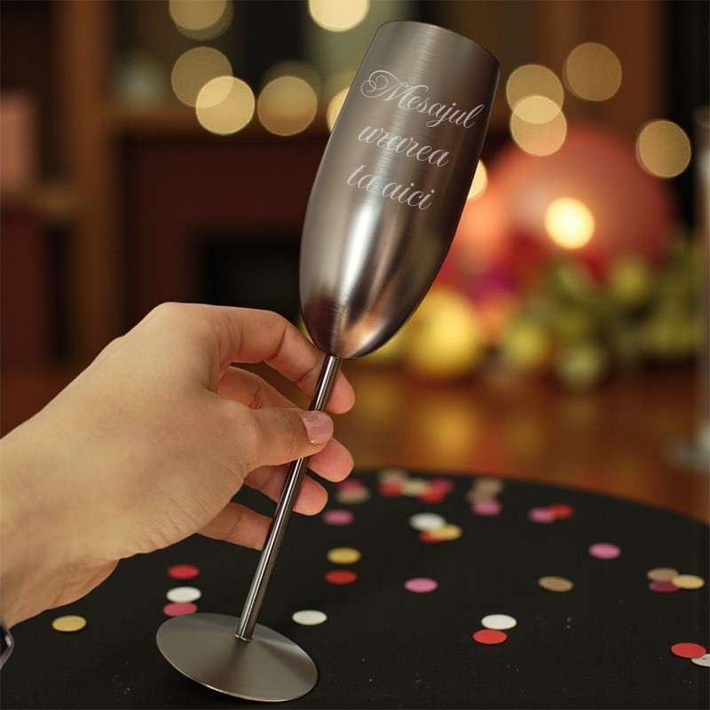                  Pahar Sampanie Personalizat Inox Satin Negru Mesajul Tau
               