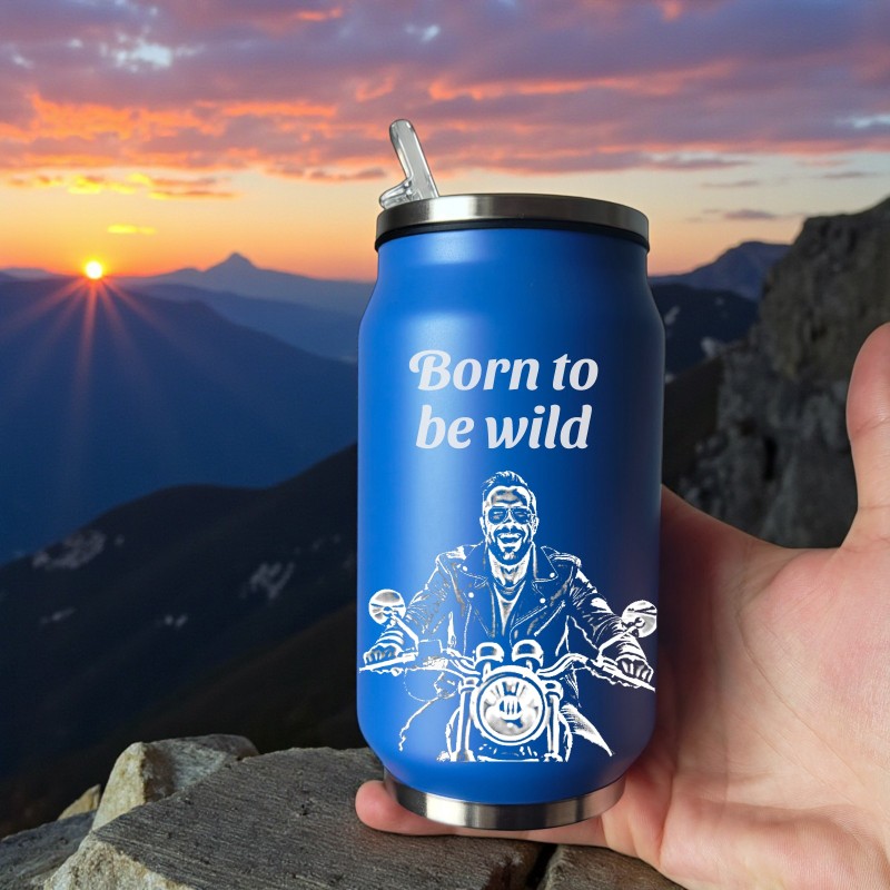                  Termos Personalizat Doza cu Pai Inox Albastru Poza sau Mesaj
               