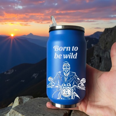 Termos Personalizat Doza cu Pai Inox Albastru Poza sau Mesaj