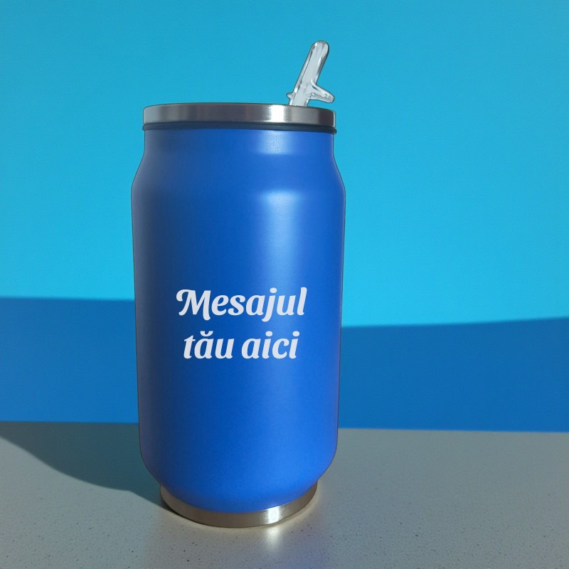 Termos Personalizat Doza cu Pai Inox Albastru Mesajul tau