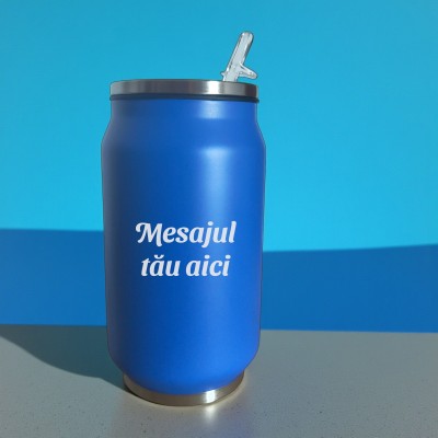 Termos Personalizat Doza cu Pai Inox Albastru Mesajul tau
