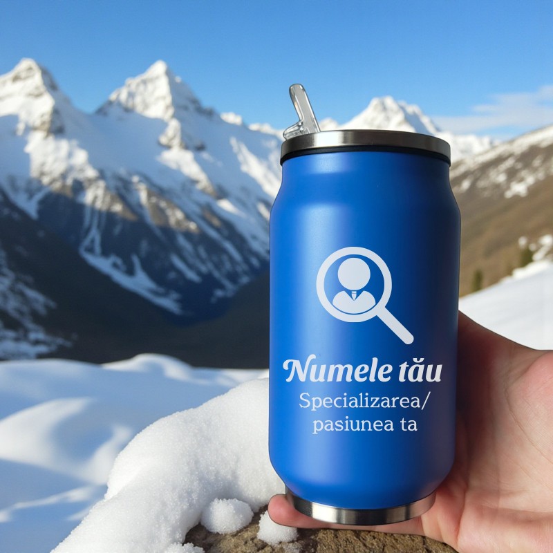 Termos Personalizat Doza cu Pai Inox Albastru Nume si Simbol Pasiune