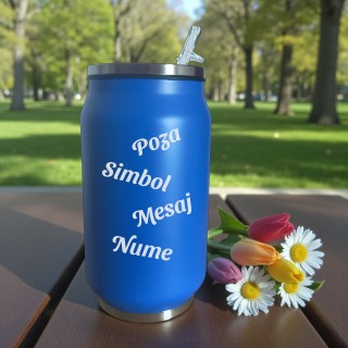 Termos Personalizat Doza cu Pai Inox Albastru Cum Vrei Tu