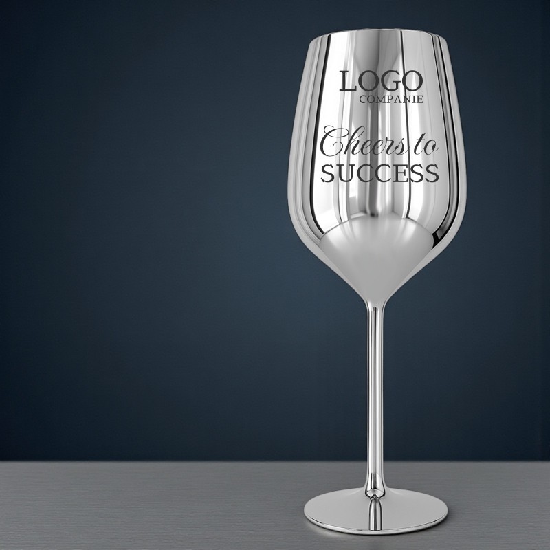 Pahar Vin Personalizat Inox Argintiu Logo Companie