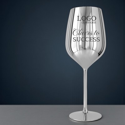 Pahar Vin Personalizat Inox Argintiu Logo Companie
