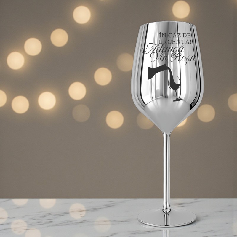 Pahar Vin Personalizat Inox Argintiu Sticla Vin
