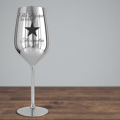 Pahar Vin Personalizat Inox Argintiu Legenda se Pensioneaza