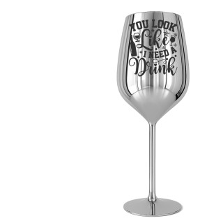 Pahar Vin Personalizat Inox Argintiu Gluma si Nume