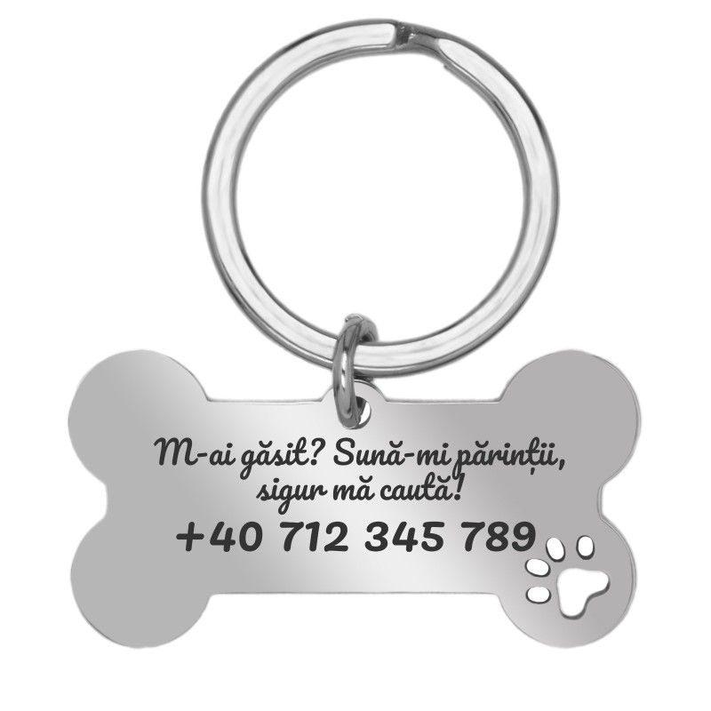                  Medalion  Personalizat Os Inox Argintiu Tag Caine
               