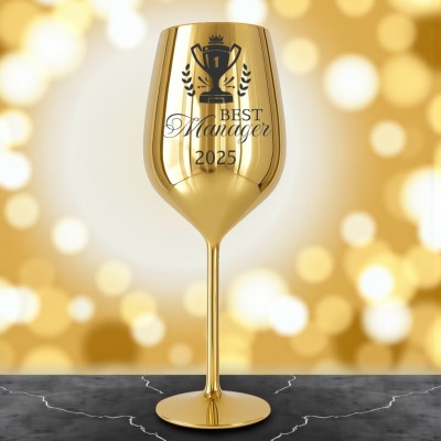 Pahar Vin Personalizat Inox Auriu Campion