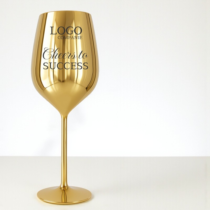                  Pahar Vin Personalizat Inox Auriu Logo Companie
               