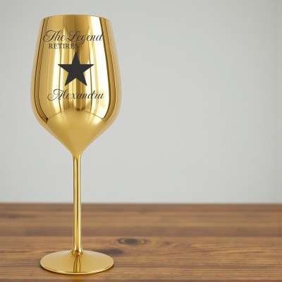 Pahar Vin Personalizat Inox Auriu Legenda se Pensioneaza