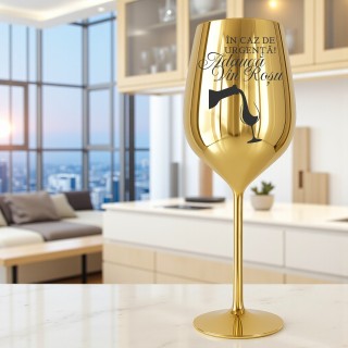 Pahar Vin Personalizat Inox Auriu Sticla Vin