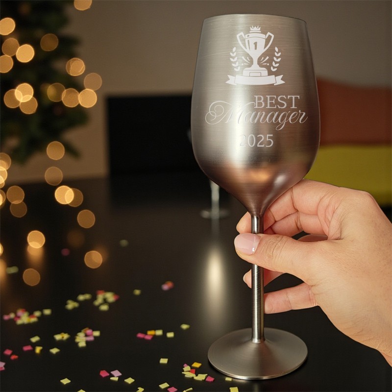 Pahar Vin Personalizat Inox Negru Satin Campion