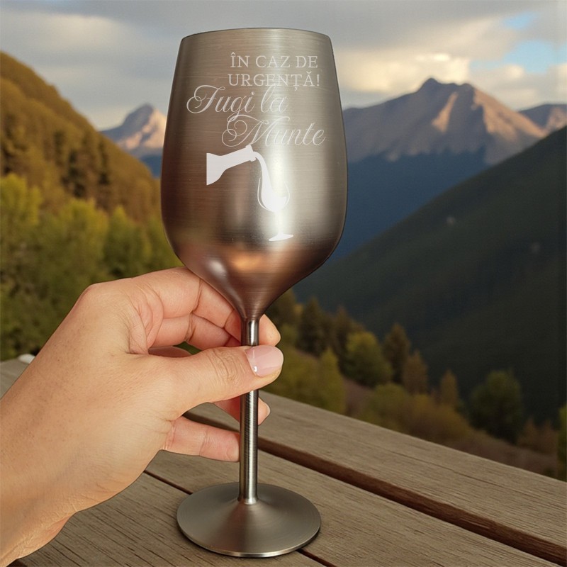                  Pahar Vin Personalizat Inox Negru Satin Sticla Vin
               