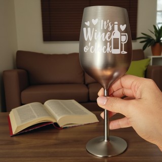 Pahar Vin Personalizat Inox Negru Satin Gluma si Nume