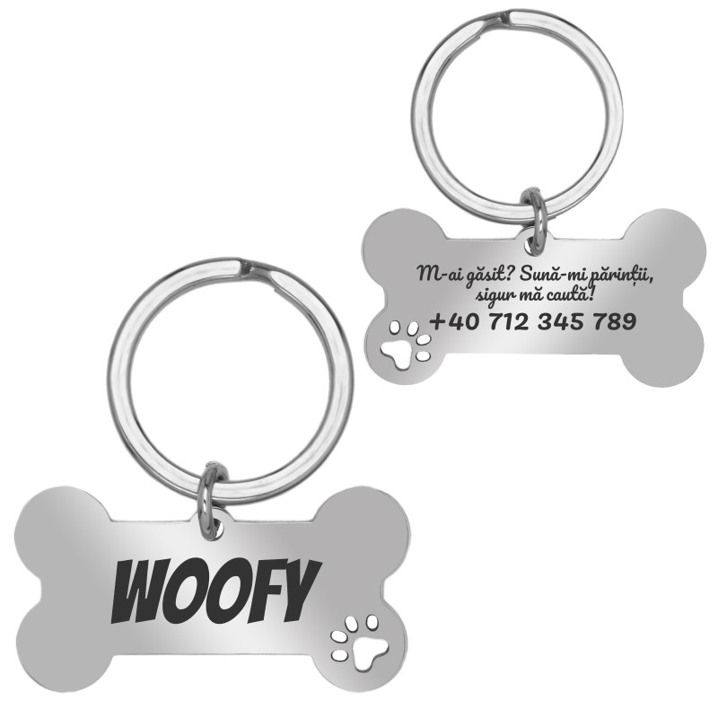                  Medalion  Personalizat Os Inox Argintiu Tag Caine
               