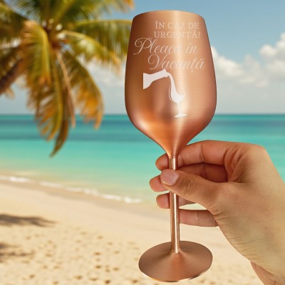Pahar Vin Personalizat Inox Rose Gold Satin Sticla Vin