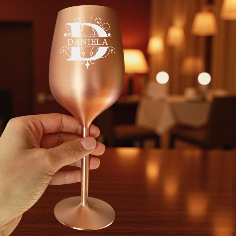                  Pahar Vin Personalizat Inox Rose Gold Satin Initiala si Nume
               