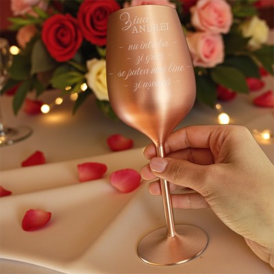 Pahar Vin Personalizat Inox Rose Gold Satin Rasfatul de seara