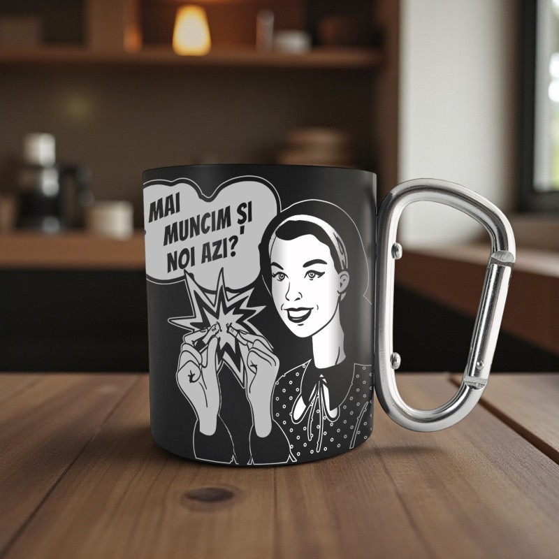                  Cana cu Carabiniera Inox Negru Mat Mai Muncim si noi azi
               