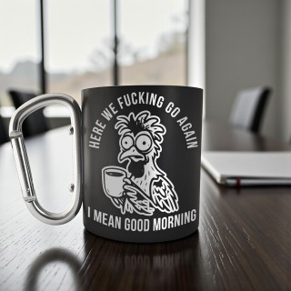 Cana cu Carabiniera Inox Negru Mat Here we f**king go again I mean Good Morning