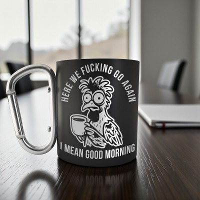 Cana cu Carabiniera Inox Negru Mat Here we f**king go again I mean Good Morning