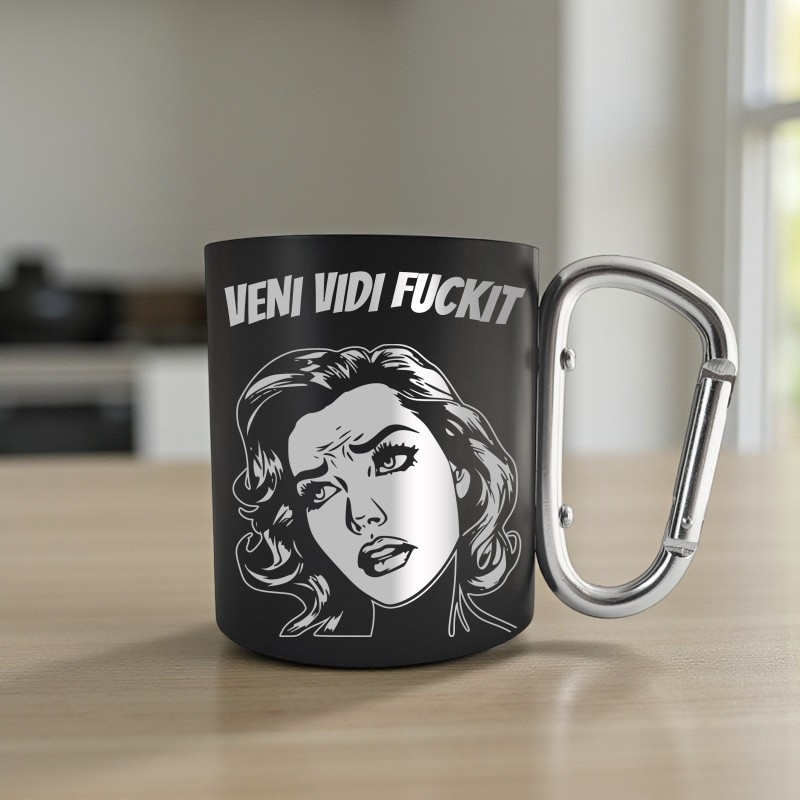                  Cana cu Carabiniera Inox Negru Mat Veni Vidi F**kit
               