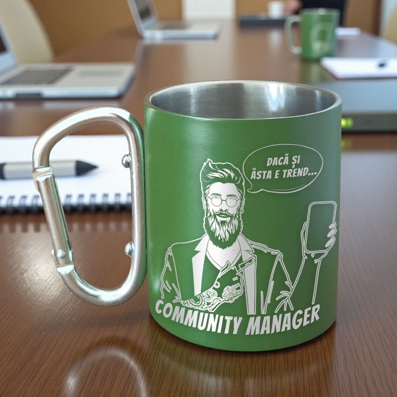                  Cana cu Carabiniera Inox Verde Mat Community Manager Daca si Asta e Trend
               