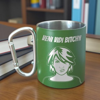 Cana cu Carabiniera Inox Verde Mat Veni Vidi Bit*hy