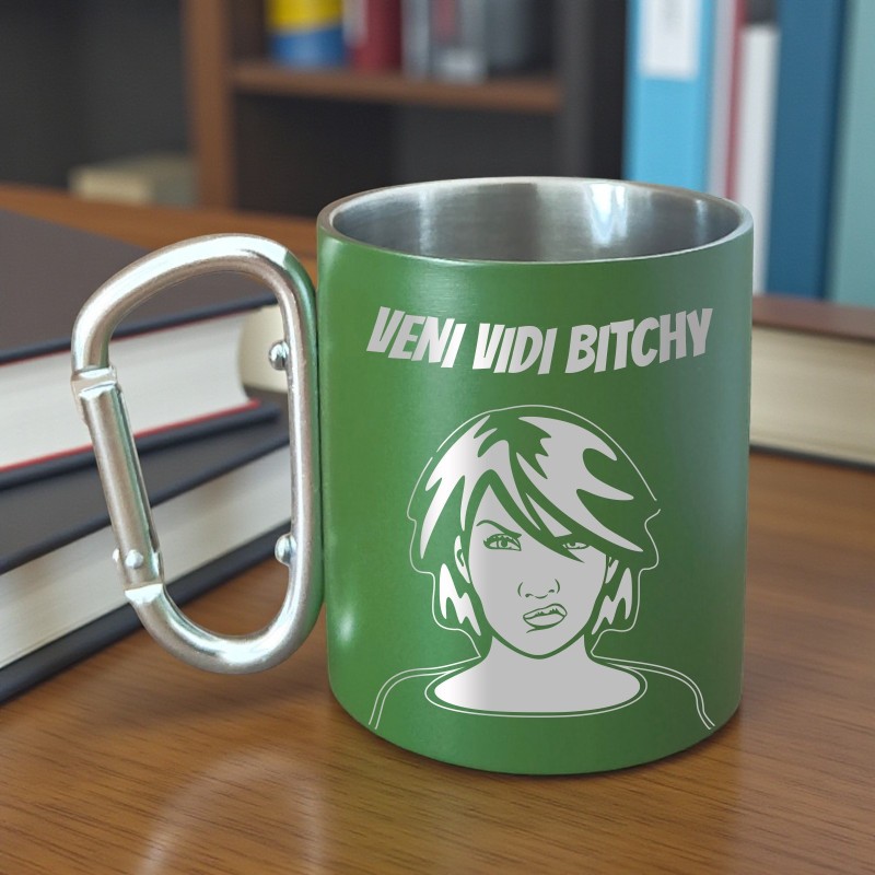 Cana cu Carabiniera Inox Verde Mat Veni Vidi Bit*hy