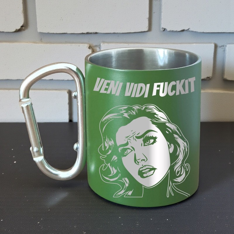                  Cana cu Carabiniera Inox Verde Mat Veni Vidi F**kit
               