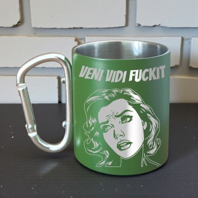 Cana cu Carabiniera Inox Verde Mat Veni Vidi F**kit