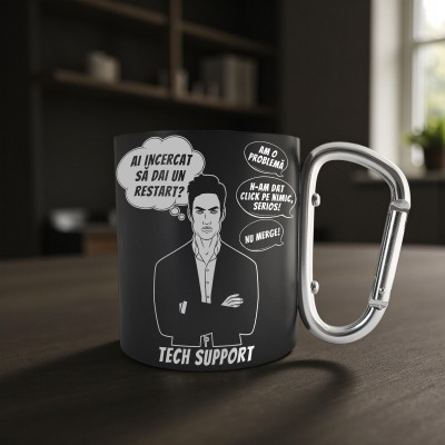 Cana cu Carabiniera Inox Negru Mat Tech Support Restart