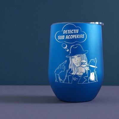 Termos Personalizat Cana de Vin cu Capac Inox Albastru BCC Detectiv sub Acoperire