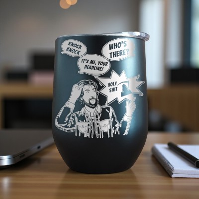 Termos Personalizat Cana de Vin cu Capac Inox Negru Knock Knock Deadline
