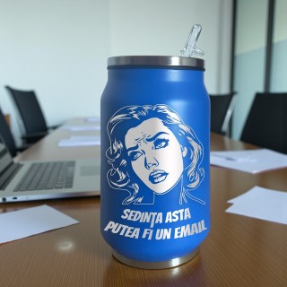 Termos Personalizat Doza cu Pai Inox Albastru Sedinta asta putea fi un email
