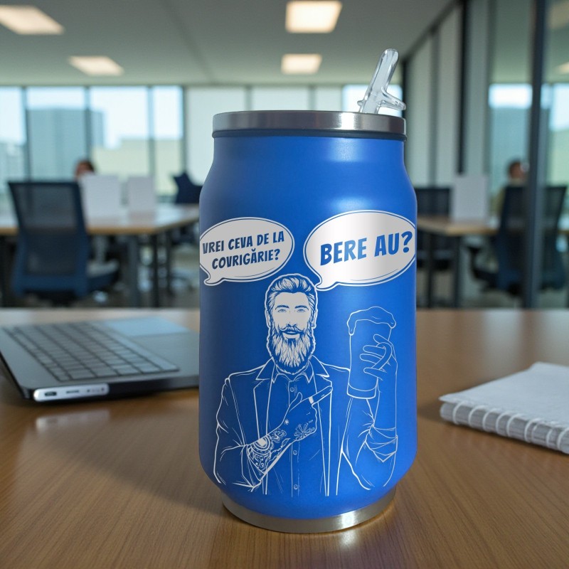Termos Personalizat Doza cu Pai Inox Albastru Vrei ceva de la covrigarie? Bere au?