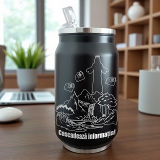Termos Personalizat Doza cu Pai Inox Negru Cascadeaza informatia