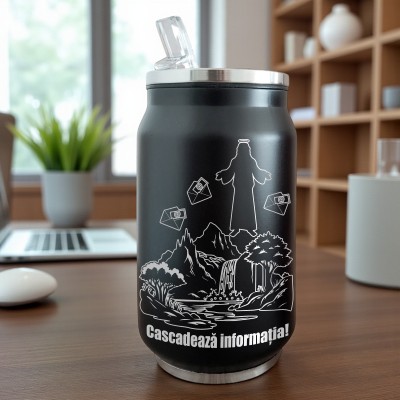 Termos Personalizat Doza cu Pai Inox Negru Cascadeaza informatia