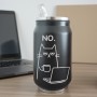 Termos Personalizat Doza cu Pai Inox Negru Pisica Grumpy Cafea Laptop si mesajul NO