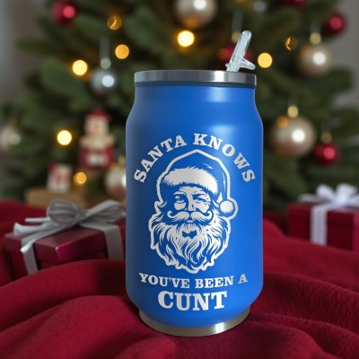 Termos Personalizat Doza cu Pai Inox Albastru Santa Knows You've been a C*nt