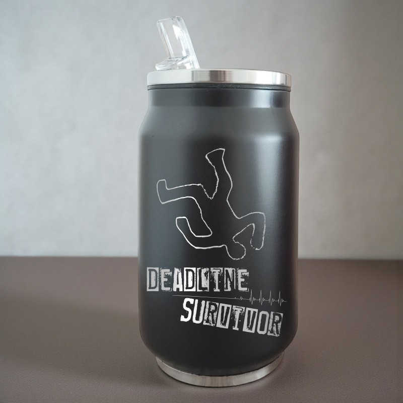 Termos Personalizat Doza cu Pai Inox Negru Deadline Survivor