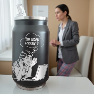 Termos Personalizat Doza cu Pai Inox Negru Imi Vedeti Ecranu?