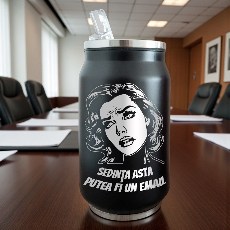 Termos Personalizat Doza cu Pai Inox Negru Sedinta asta putea fi un email