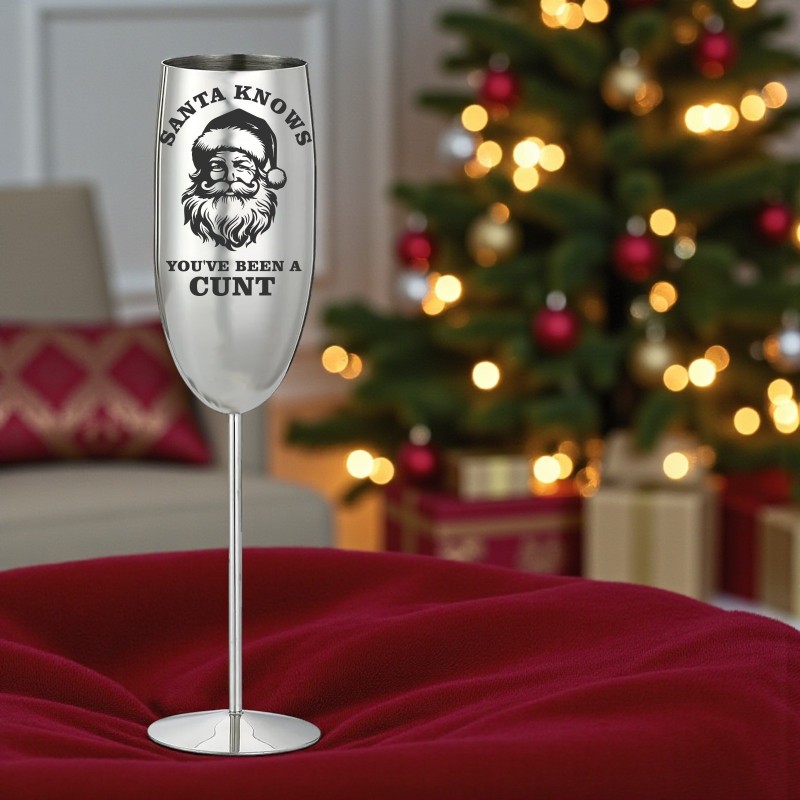 Pahar Sampanie Personalizat Inox Argintiu Santa knows you've been a c*nt