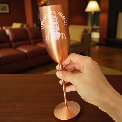 Pahar Sampanie Personalizat Inox Rose Gold Satin Espresso until Prosecco