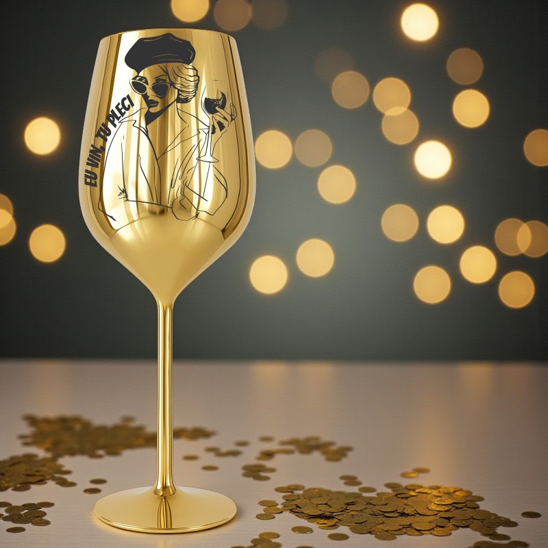                  Pahar Vin Personalizat Inox Auriu Femeie Cool Mesaj Eu vin, Tu pleci
               