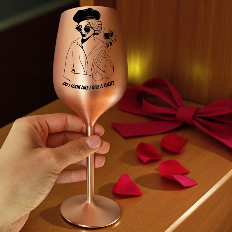                  Pahar Vin Personalizat Inox Rose Gold Satin Femeie Cool Do I look like I give a f*ck
               
